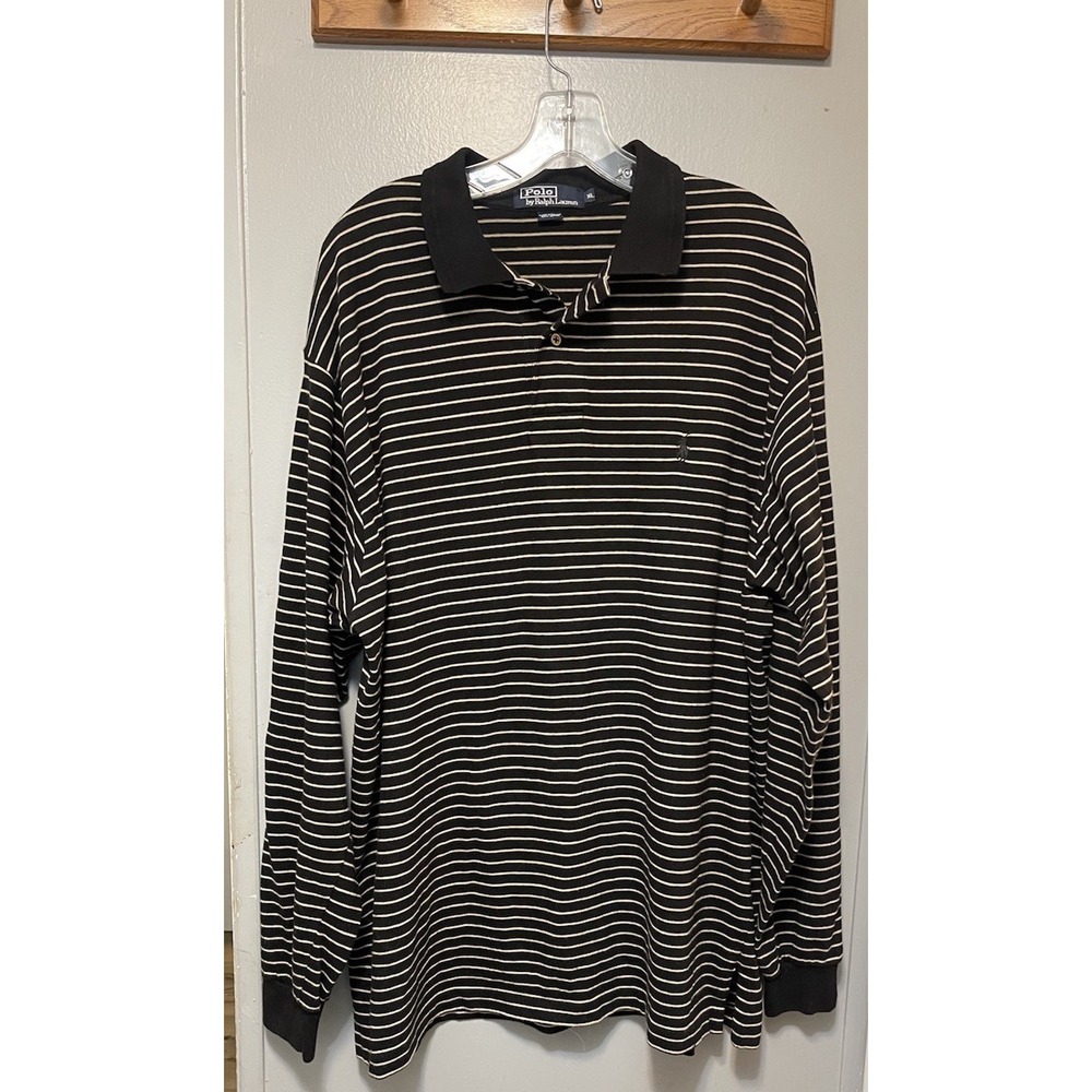 Polo Ralph Lauren Long Sleeve 100% Cotton Men's XLtall Black Tan Stripe Shirt